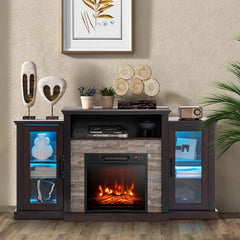 Fireplace TV Stand with LED Lights for TV up to 65”, Entertainment Center with 18” Electric Fireplace, Remote & APP Control