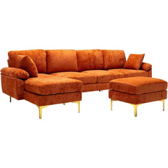 U-Shaped Sectional Sofa Couch, Modern Velvet Couch Set with Chaise Lounge, Ottoman and Pillows for Living Room Office Apartment