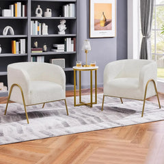 Accent Chair, with Golden Legs, Cozy Fuzzy for Living Room Makeup Accent Chair