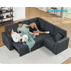 Sofa Bed, 85 In Sleeper Couch with Storage Seat, L Shaped Sofa W Pull Out Sofa Bed, Sectional Couches for Living Room Apartment