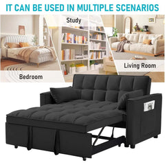 3-in-1 2-Seater Loveseat Pull Out Couch Reclining Backrest,Toss Pillows Pockets-Perfect for Small Spaces Velvet Sleeper Sofa Bed