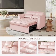 Convertible Sofa Bed 3-in-1 Multi-Functional Velvet Sleeper Couch Pull-Out Bed, 48'' Bed Chaise Lounge with Backrest and Pillows