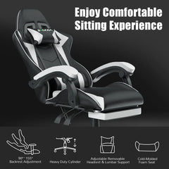 Bigzzia Gaming Chair with Footrest Gamer Chairs Ergonomic with Lumbar Cushion Headrest Chair Height Adjustable Office Chair