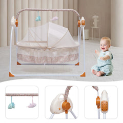 5 Gears Electric Auto-Swing Baby Crib Cradle Sleep Bed Infant Rocker+Net Music Bluetooth Music Adjustable+ Mat