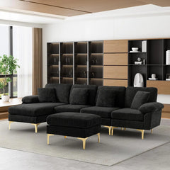 U-Shaped Sectional Sofa Couch, 4 Seat Sofa Set for Living Room, Convertible L-Shaped Velvet Couch Set with Chaise Lounge