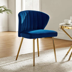 Velvet Dining Chair Modern Small Vanity Chair with Back Metal Legs Elegant Tufted Armless Accent Chair Living Room