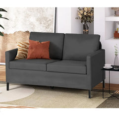 Linen Fabric Modern Small Loveseat Sofa Couch for Living Room, Little Upholstered 2-Seater Mini Love Seats w/Iron Legs