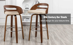 Bar Stools Set of 2, Swivel Bar Height Stools with Low Back, Wood Bar Chairs with Soft Cushion Seat, 30.31-Inch Seat Height