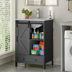 Bathroom Vanity with Sink Set, Single Hole Bathroom Faucet Ceramic Countertop & Sink Free Standing Bathroom Cabinet