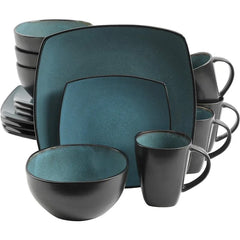 Square Reactive Glaze Stoneware Dinnerware Set, Service for 4 (16pc), Eclipse