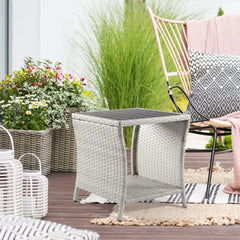 Outdoor Side Table for Patio Small Rattan Wicker Coffee Table Balcony Table