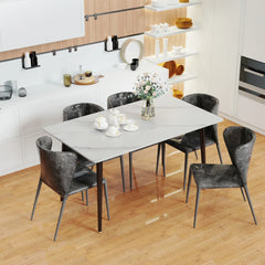 Kitchen Table Rectangle Dining Table Modern Dining Room Table with White Sintered Stone Top and Metal Legs