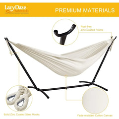 Double Hammock with 9ft Space-Saving Steel Stand includes Portable Carrying Case, 450 Pounds Capacity