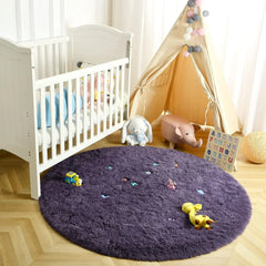 Round Rug Fluffy Soft Area Rugs for Kids Girls Room Princess Castle Plush Shaggy Carpet Cute Circle Nursery Rug for Bedroom