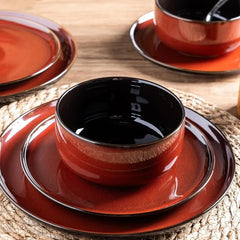 Ceramic Dinnerware Sets,12-Piece Plates and Bowls,Handmade Reactive Glaze Dishes Set,Chip Resistant and Scratch Resistant