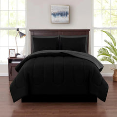 Black 7-Piece Bedding Set Comforter Sheets Shams Pillowcases Polyester Reversible King Size Sleep Soundly Easy Care Machine