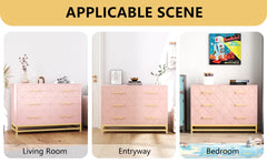 Dresser for Bedroom with 6 Drawer, TV Stand Dressers Chest of Drawers for Hallway Entryway, Pink