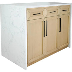 48-inch Kitchen Island (Engineered Marble): Includes Gray Oak Kitchen Island Cabinet with Engineered Marble Waterfall Countertop