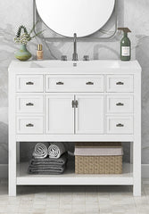 36 Bathroom Vanity with Sink Freestanding Modern Bathroom Vanity Cabinet with Sink Top 4Drawers and 2Storage Cabinets Solid Wood