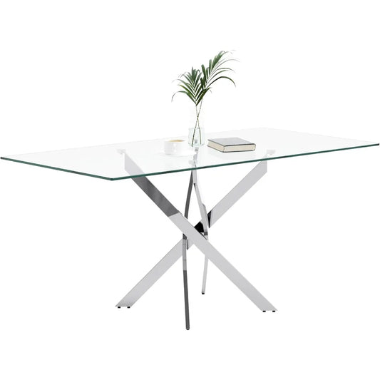 Tempered Glass Dining Table with Chromed Legs,47in Rectangular Kitchen Table for Kitchen Dining Room Home Office (47.24 * 27.55)