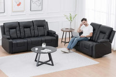 Recline Chair Set，Furniture 2PC Bonded Leather Recliner Set Living Room Set Sofa Loveseat BlackLiving Room Set 3+2