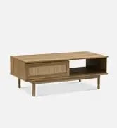 Ensley Coffee Table, Mid Century Modern Table with Storage, Farmhouse Wood Coffee Table for Living Room Fluted (Walnut)