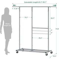 Clothing Rack for Hanging Clothes, Rolling Heavy Duty Clothes Rack with Wheels for Walk-in Closet