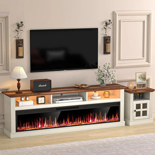 58 Inch Fireplace TV Cabinet with 52 Inch Electric Fireplace, Living Room LED Lights TV Cabinet