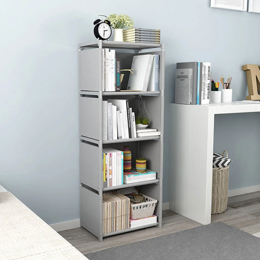 4-Layer Bookcase Ladder Book Storage Grey Wall Shelf Book Rack Durable Display Stand