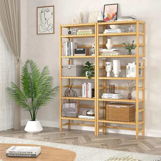 Homykic Bookshelf, 6-Tier Bamboo Adjustable 63.4” Tall Bookcase Book Shelf Organizer, Free Standing Storage Shelving Unit