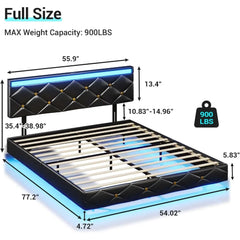 Floating Bed Frame King Size with Led Lights and USB Ports,Faux Leather Platform King Bed Frame with Headboard Easy To Assemble