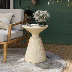 Outdoor Side Table, Mushroom Shaped MgO Accent Table, Lightweight Patio End Table with Rotund Base