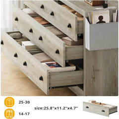 Dresser for Bedroom 6 Drawer with Charging Station, TV Stand Storage Chest of Drawers for Living Room Hallway Entryway,