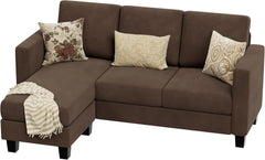 Convertible Sectional Sofa Couch, 3 Seat L-Shaped Sofa with Linen Fabric, Movable Ottoman Small Couch for Small Apartments