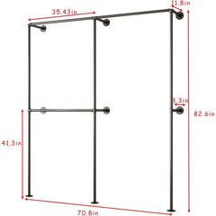 Industrial Pipe Clothing Racks with Double Bar, Industrial Black Clothes Racks Wall Mounted, Heavy Duty Closet Rods