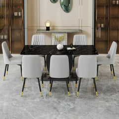 71"Dining Table Set for 8, Tables Chairs of 8 PU Leather Upholstered Chairs, Table Set,Faux Marble Dining Table Set for 8