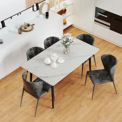 Kitchen Table Rectangle Dining Table Modern Dining Room Table with White Sintered Stone Top and Metal Legs