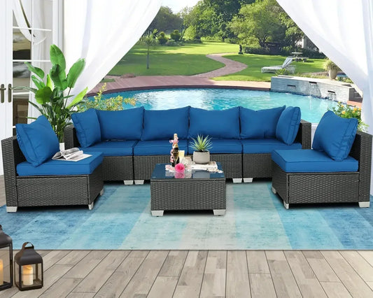 Outdoor Furniture Sets Sectional PE Rattan Outdoor Furniture Patio Conversation Set with Cushions for Balcony Lawn and Garden