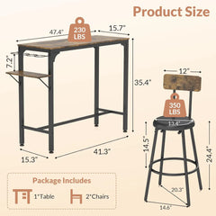 3 Pieces Pub Dining Table Set, Bar Counter Table, Height Modern Versatile Set with Storage Shelf, Wine Rack & Glasses Holder