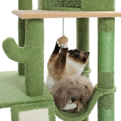 Cactus Cat Tree Floor to Ceiling Cat Tower 7 Tiers Cat Climbing Tree with Cozy Hammocks and Condos 5 Platforms Scratching Posts