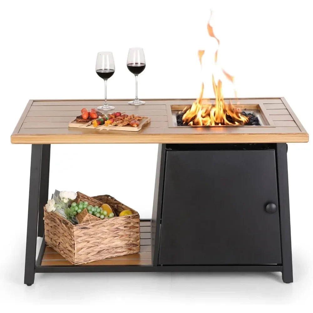 Outdoor Gas Pit Table, Outdoor Pit with Storage Space, 46 Inch Rectangular Terrace 50000 BTU Fire Table