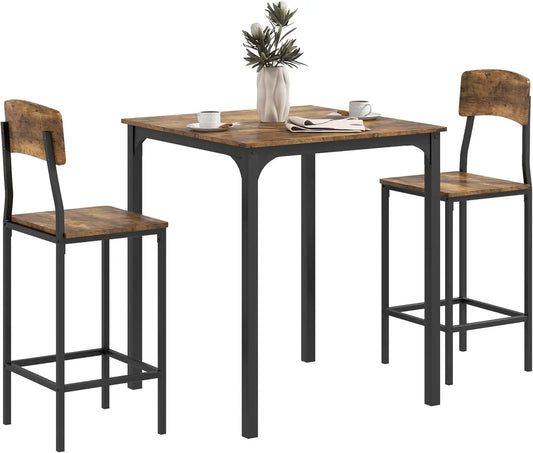 3 Piece Counter Height Bar Table and Chairs Set Industrial Small Dining Table Set for 2 Square Kitchen Table and Stools