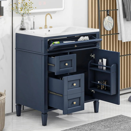 30" Bathroom Vanity with Single Sink Combo, Modern Undermount Bathroom Sink Cabinet with 2 Drawers Blue