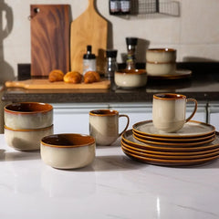 Ceramic Dinnerware Sets,12-Piece Plates and Bowls,Handmade Reactive Glaze Dishes Set,Chip Resistant and Scratch Resistant