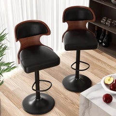 Bar Stools Set of 2 Seat Adjustable Height 24.5-33.5IN - Bentwood Swivel Barstools with Back & Footrest