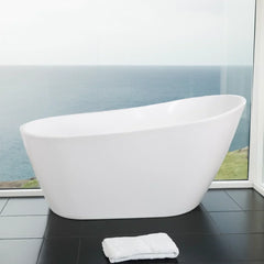 Glossy Acrylic Freestanding Soaking Bathtub with Chrome Overflow and Drain