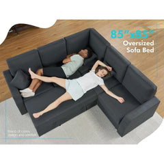 Sofa Bed, 85 In Sleeper Couch with Storage Seat, L Shaped Sofa W Pull Out Sofa Bed, Sectional Couches for Living Room Apartment