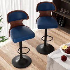 Bar Stools Set of 2 Seat Adjustable Height 24.5-33.5IN - Bentwood Swivel Barstools with Back & Footrest