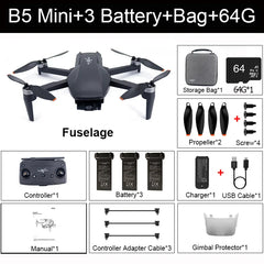 Professional B5 Mini Drone with 4K Camera GPS 3-Axis Gimbal RC Quadcopter FPV 3KM 26mins Flight Camera Drone Helicopter 240g