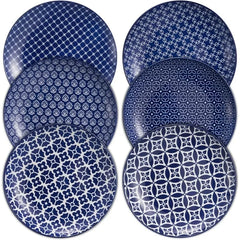 Ceramic Dinner Plates - 10.5 Inch Blue and White Salad Plates, Porcelain Large Serving Dishes Set for Assorted, Pasta, Steak